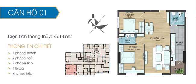 Thiết kế căn hộ 01 - 75.13m2