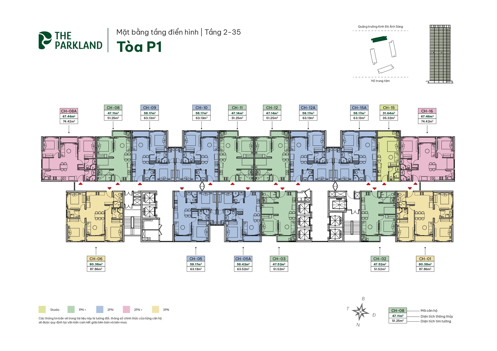 Mặt bằng tòa P1 dự án The ParkLand Ocean Park 2