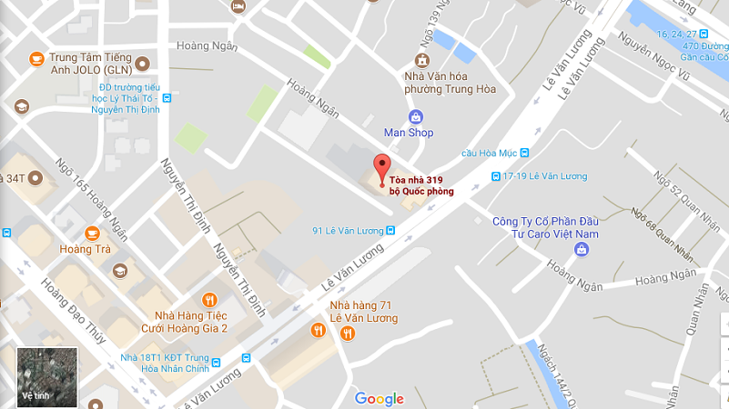 Vị trí 319 Bộ Quốc Phòng