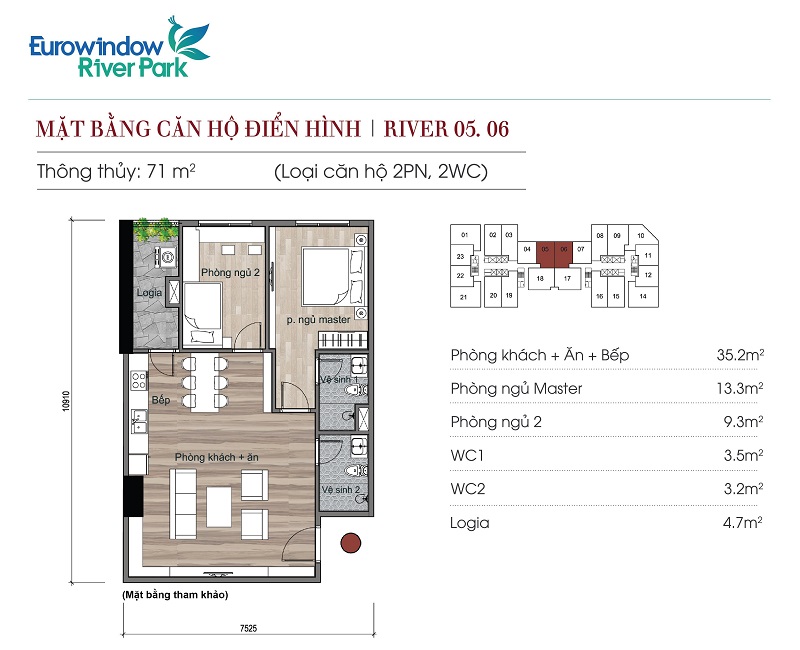 mặt bằng căn hộ điển hình tòa river - khu đô thị eurowindow river park 