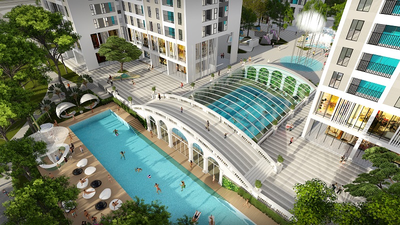 Phối cảnh khu hỗn hợp Bể bơi bốn mùa & ngoài trời tại Hồng Hà Eco City