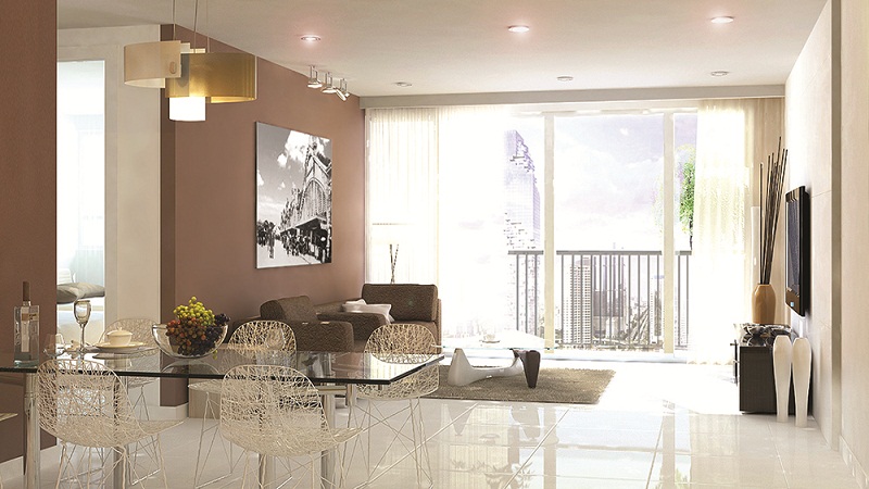 Phòng khách tại căn hộ Horizon Tower với thiết kế và trang bị nội thất phong cách hiện đại
