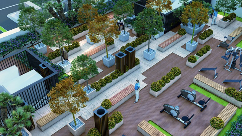 Hệ thống sân vườn trên mái là điểm nhấn đặc biệt của Mỹ Đình Plaza 2 so với các dự án lân cận.