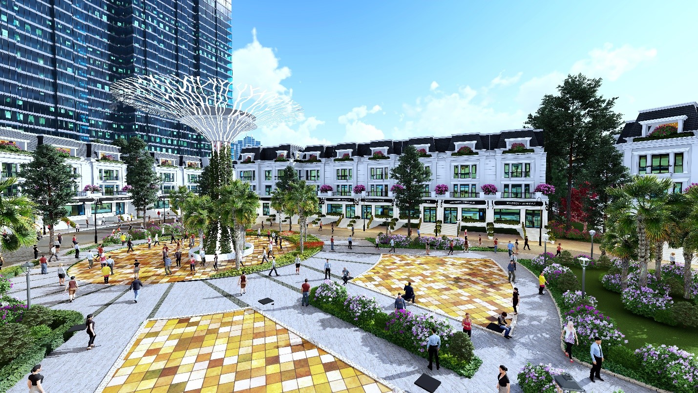 Phối cảnh khu nhà phố thương mại tại dự án cao cấp Sunshine City.