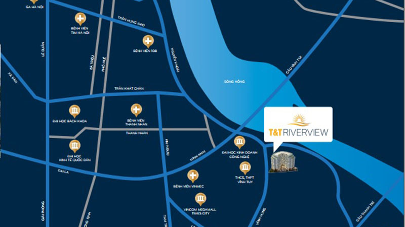 Dự án T&T Riverview có vị trí gần nhiều trường đại học lớn