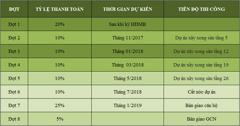 Tiến độ thanh toán khi mua căn hộ The Emerald